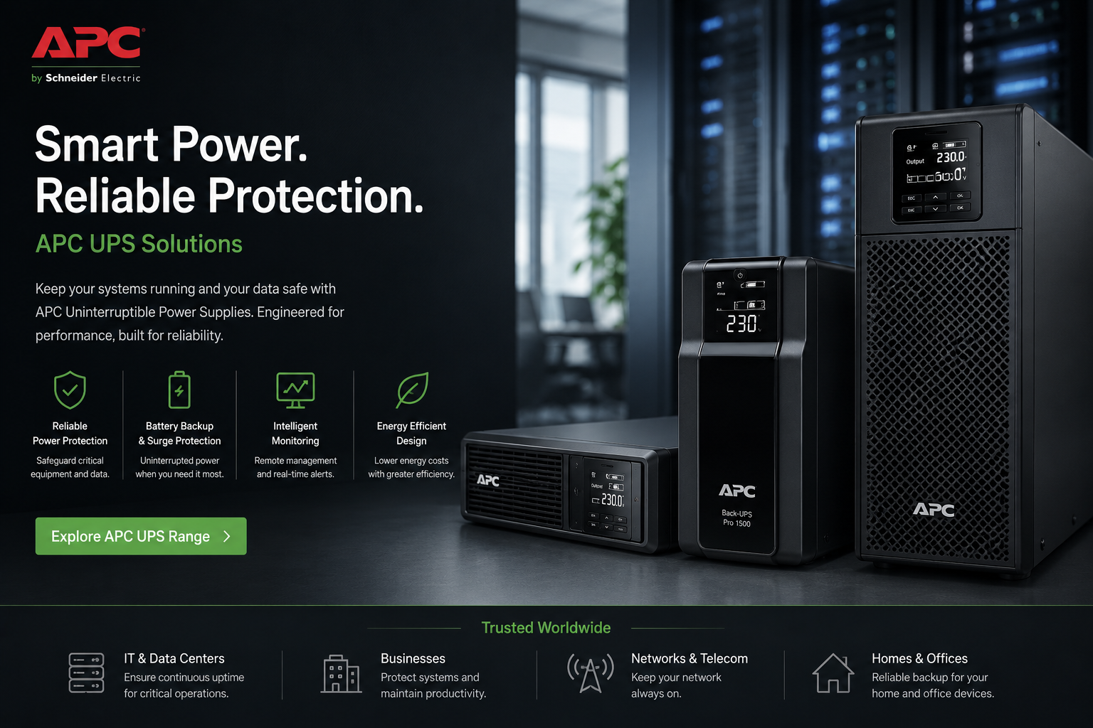 Front view of APC UPS server