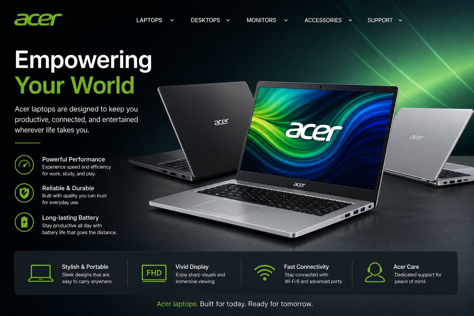 Front view of Acer Laptops server